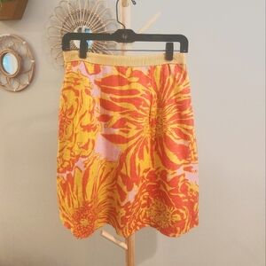 Anthropologie Edme & Esyllte orange yellow floral mini skirt linen cotton size 4